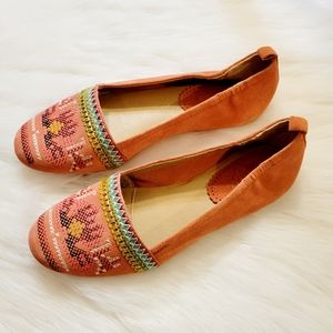 Anthropologie Latigo Leather Slip On Flats, Coral/Sienna, Size 9.5